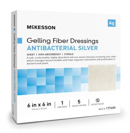 McKesson - Silver Gelling Fiber Dressing 6 X 6 Inch Square Sterile - 177600