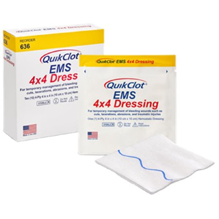 Z-Medica Hemostatic Dressing Quikclot Ems 4 X 4 Inch 1 Per Pack Individual Packet Sterile - 636
