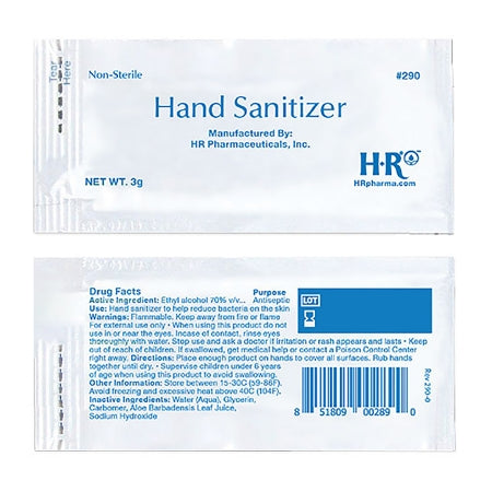 Hr Pharmaceuticals Hand Sanitizer Hr 3 Gram Ethyl Alcohol Gel Individual Packet - 290
