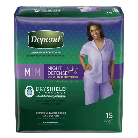 Depend Night Defense - Female Adult Absorbent Underwear Pull On with Tear Away Seams Medium Disposable Heavy Absorbency - 51703