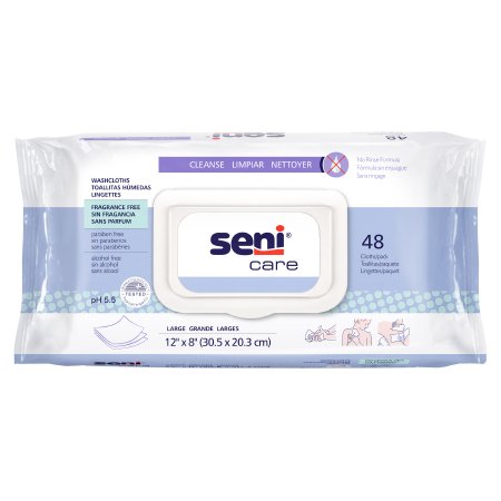 Tzmo Usa Rinse-Free Bath Wipe Seni Care Soft Pack Allantoin / Aloe Vera Unscented 48 Count - S-WS48-C11