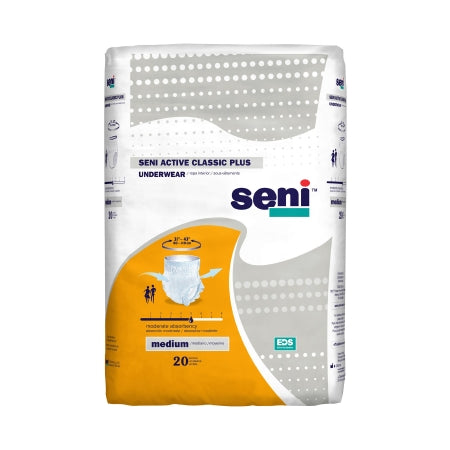 Seni Active Classic Plus - Unisex Adult Absorbent Underwear Pull On with Tear Away Seams Medium Disposable Moderate Absorbency - S-ME20-AC2