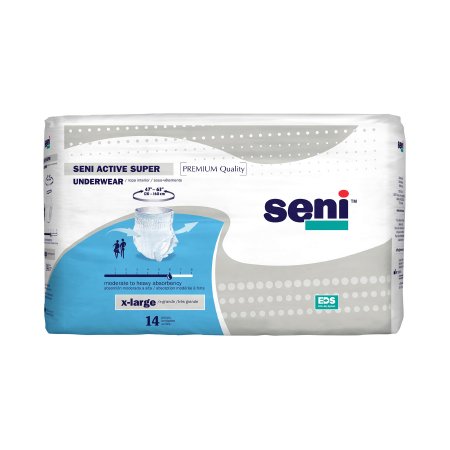 Seni Active Super - Unisex Adult Absorbent Underwear Pull On with Tear Away Seams X-Large Disposable Moderate Absorbency - S-XL14-AS1