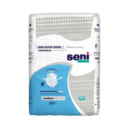 Seni Active Super - Unisex Adult Absorbent Underwear Pull On with Tear Away Seams Medium Disposable Moderate Absorbency - S-ME20-AS1