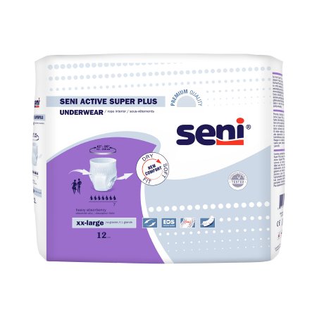 Seni Active Super Plus - Unisex Adult Absorbent Underwear Pull On with Tear Away Seams 2X-Large Disposable Heavy Absorbency - S-XX12-AP1
