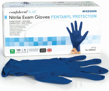 McKesson Confiderm 6.8C - Exam Glove Medium NonSterile Nitrile Standard Cuff Length Blue Chemo Tested - McKesson - 14-6N64C