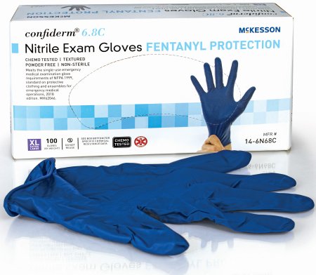 McKesson Confiderm 6.8C - Exam Glove X-Large NonSterile Nitrile Standard Cuff Length Blue Chemo Tested - McKesson - 14-6N68C