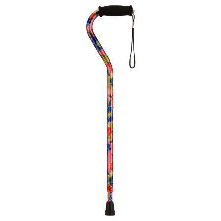 Nova Ortho-Med Offset Cane Nova Aluminum 30 To 39 Inch Height Pink Garden Print - 1070PG