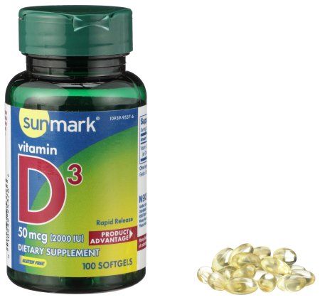 sunmark - Vitamin Supplement Vitamin D3 2000 IU Strength Softgel 100 per Bottle - McKesson - 01093995376