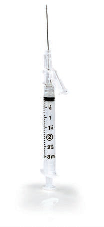 McKesson Prevent SG - Syringe with Hypodermic Needle 3 mL 22 Gauge 1-1/2 Inch Regular Wall Sliding Safety Needle - McKesson - 306614