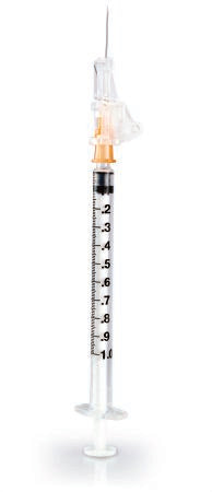 McKesson Prevent SG - Syringe with Hypodermic Needle 1 mL 25 Gauge 5/8 Inch Regular Wall Sliding Safety Needle - 306611
