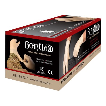 Bear Claw - Exam Glove Large NonSterile Nitrile Extended Cuff Length Fully Textured Tan Not Chemo Approved - North American Rescue - 70-0011
