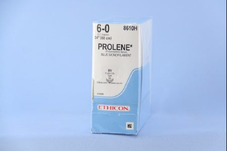 J & J Healthcare Systems Prolene Suture with Needle Nonabsorbable Uncoated Blue Suture Monofilament Polypropylene Suture Size 6-0 24 Inch Suture Double-Armed 10.5 mm Length 3/8 Circle Taper Point Needle - 8610H