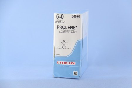 Prolene - Suture with Needle Nonabsorbable Uncoated Blue Suture Monofilament Polypropylene Suture Size 6 - 0 24 Inch Suture Double-Armed 10.5 mm Length 3/8 Circle Taper Point Needle - 8610H