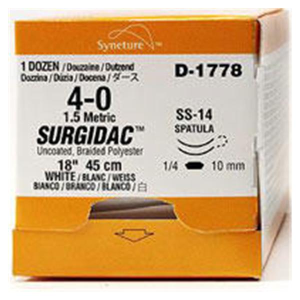 Medtronic MITG-Covidien Suture 4-0 Polyester Ss-24 Surgidac White 18" Braid 12/Ca - D1763K