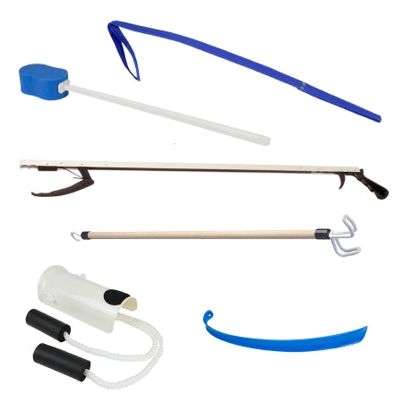 Fabrication Enterprises Adl Hip / Knee Equipment Kit Fablife Reacher - 32 Inch Length / Shoehorn - 18 Inch Length / Dressing Stick - 24 Inch Length / Leg Lifter - 32 Inch Length - 66-0320