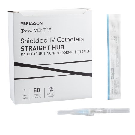 McKesson Prevent R - Peripheral IV Catheter 22 Gauge 1 Inch Button Retracting Safety Needle - McKesson - 380223