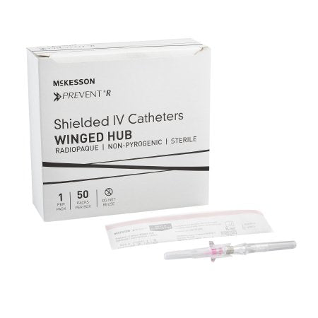 McKesson Prevent R - Peripheral IV Catheter 20 Gauge 1 Inch Button Retracting Safety Needle - 380333