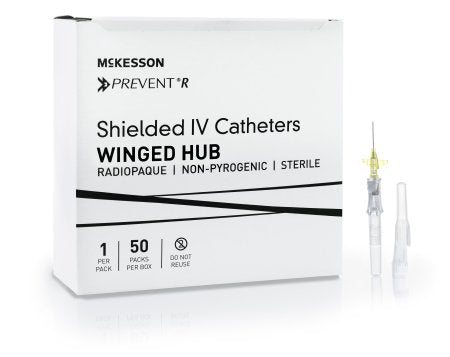 McKesson Prevent R - Peripheral IV Catheter 24 Gauge 0.75 Inch Button Retracting Safety Needle - McKesson - 380312