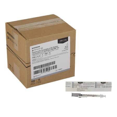 McKesson Prevent SG - Tuberculin Syringe with Needle 1 mL 27 Gauge 1/2 Inch Regular Wall Sliding Safety Needle / Safety Cap - 306620
