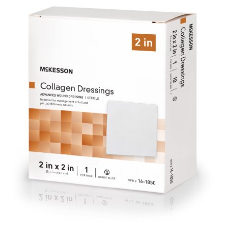 Mckesson Brand Collagen Dressing Matrix / Gel / Sheet Mckesson Collagen / Sodium Alginate / Carboxyl Methylcellulose / Ethylenediamine-Tetraacetic Acid (Edta) 2 X 2 Inch - 16-1850
