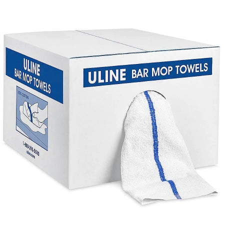 Uline - Bar Towel 16 X 19 Inch White / Blue Stripe Reusable - S-23350BLU