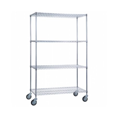 R & B Wire Products - Heavy Duty Linen Cart 4 Shelves 1000 lbs. Weight Capacity Chrome Plated 5 Inch Casters, 2 Locking - LC183668