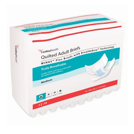 Wings Quilted Plus with BreatheEasy Technology - Unisex Adult Incontinence Brief Medium Disposable Heavy Absorbency - Cardinal - 66133