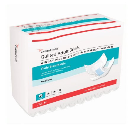 Wings Quilted Plus with BreatheEasy Technology - Unisex Adult Incontinence Brief Medium Disposable Heavy Absorbency - 66133