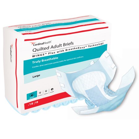 Wings Quilted Plus with BreatheEasy Technology - Unisex Adult Incontinence Brief Large Disposable Heavy Absorbency - 66134