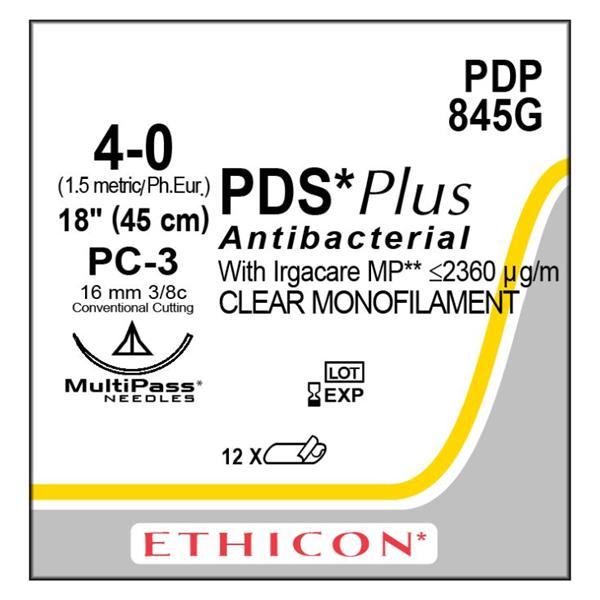 Ethicon Inc,a J & J Company Suture 4-0 Triclosan, Polydioxanone Pc-3 Pds Plus Undyed 18" Monofilament 12/Bx - PDP845G