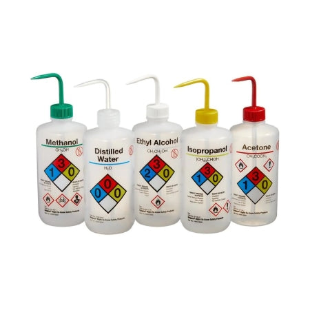 Nalgene Right-to-Know - Safety Wash Bottle Assorted Label / Narrow Mouth LDPE / Polypropylene 500 mL (16 oz.) - 2425-0500