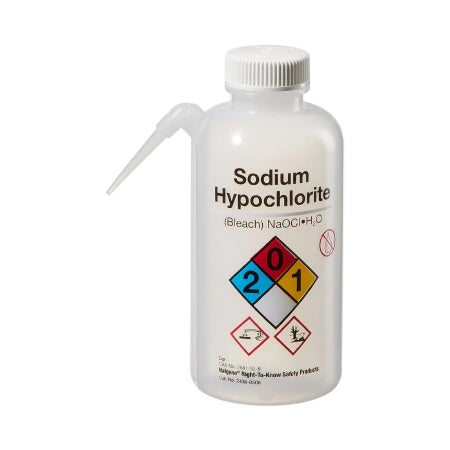 Nalgene Right-to-Know - Safety Wash Bottle Sodium Hypochlorite Label / Vented LDPE / HDPE 500 mL (16 oz.) - 2436-0506