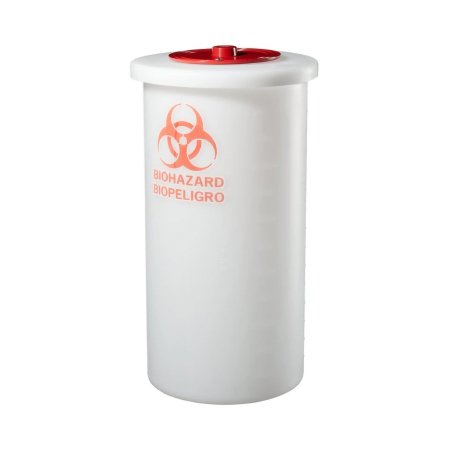 Nalgene - Biohazard Waste Container 29 H X 13-1/4 Diameter Inch 15 Gallon White Base / Red Lid Vertical Entry Port Lid - 6370-0015