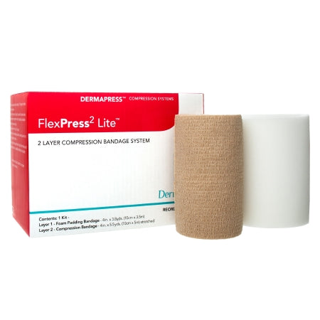 FlexPress2 Lite - 2 Layer Compression Bandage System 4 Inch X 3-4/5 Yard / 4 Inch X 5-1/2 Yard Standard Compression Self-adherent Closure Tan / White NonSterile - Dermarite Industries - 79200