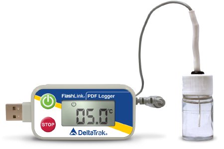 Flashlink PDF Logger - Vaccine Temperature Data Logger with Alarm Fahrenheit -58° to +104°F (-50° to +40°C) Glycol Bottle Probe Magnet Battery Operated - Deltatrak - 40527-02