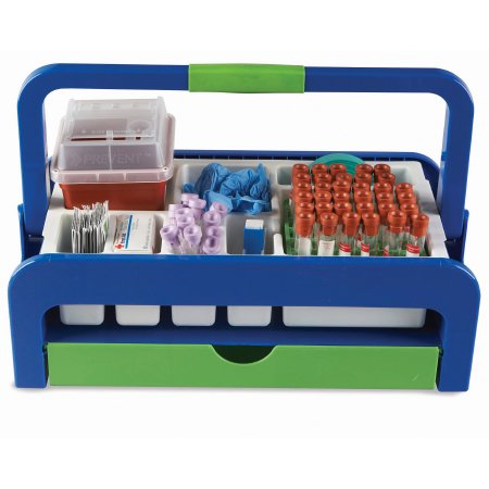 Droplet - Phlebotomy Tray 2 Inserts, 36 Place, 16 mm Test Tube Rack, Blue / Green, 172 X 265 X 429 mm - Heathrow Scientific - HS2200B