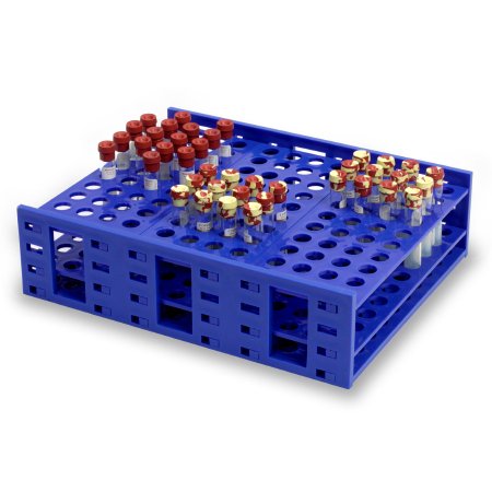 Mega Racks - Clinical Test Tube Rack 120 Place 10 mL Tube Size Blue 3-3/5 X 9-1/3 X 13-1/3 Inch - HS24323A