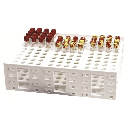 Mega Racks - Clinical Test Tube Rack 120 Place 10 mL Tube Size White 3-3/5 X 9-1/3 X 13-1/3 Inch - Heathrow Scientific - HS24323E