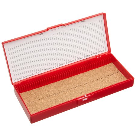 Heathrow Scientific - Slide Storage Box 35 X 86 X 209 mm Red ABS Plastic / Cork 50 Slide Capacity - HS15996B