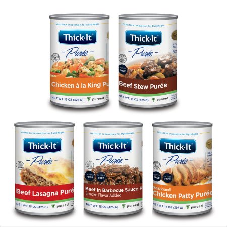 Thick-It - Puree 14 / 15 oz. Can Seasoned Chicken Patty / Beef Stew / Beef Lasagna / Beef in Barbecue Sauce / Chicken à la King Flavors Ready to Use Puree Consistency - H331-GA800