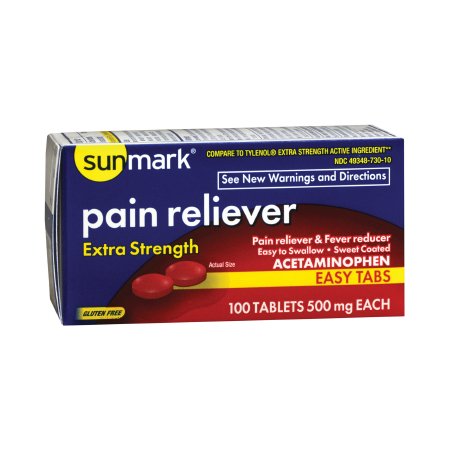sunmark - Pain Relief 500 mg Acetaminophen Tablet 100 per Bottle - McKesson - 70677009302