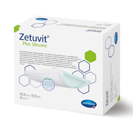 Zetuvit Plus Silicone Non-Bordered - Super Absorbent Dressing 4 X 8 Inch Silicone / Cellulose / Super Absorbent Polymer Rectangle Sterile - Hartmann - 413116