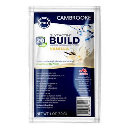 Glytactin BUILD 20/20 - PKU Oral Supplement Vanilla Flavor 20 Gram Individual Packet Powder - Cambrooke Therapeutics - 35313
