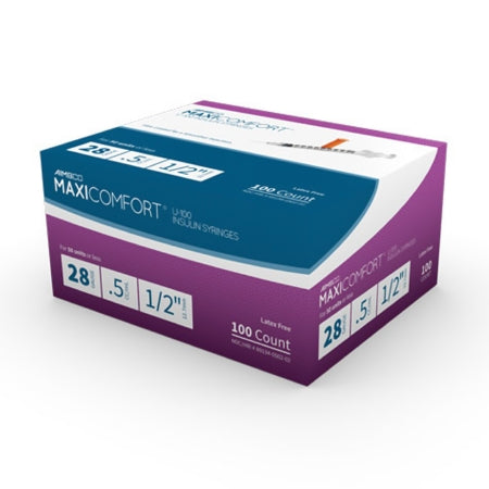AIMSCO - Insulin Syringe with Needle 0.5 mL 28 Gauge 1/2 Inch Ultra Thin Wall NonSafety - 502