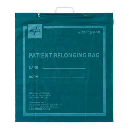 Medline - Patient Belongings Bag 18 X 20 Inch Plastic Rigid Handle Closure Dark Green - NON026320GR