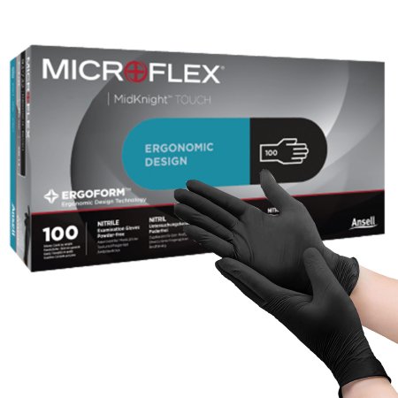 MICROFLEX MidKnight Touch 93-733 - Exam Glove Small NonSterile Nitrile Standard Cuff Length Textured Fingertips Black Chemo Tested - Microflex Medical - 93732070