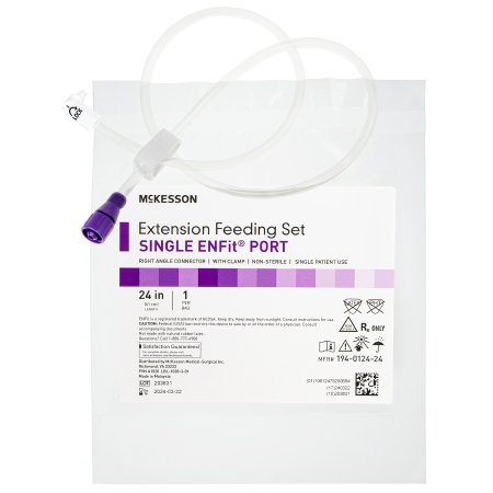 McKesson - Bolus Enteral Feeding Extension Tube Set 24 Inch, EnFit, Secure Lock Right Angle Connector and Clamp, NonSterile - 194-0124-24