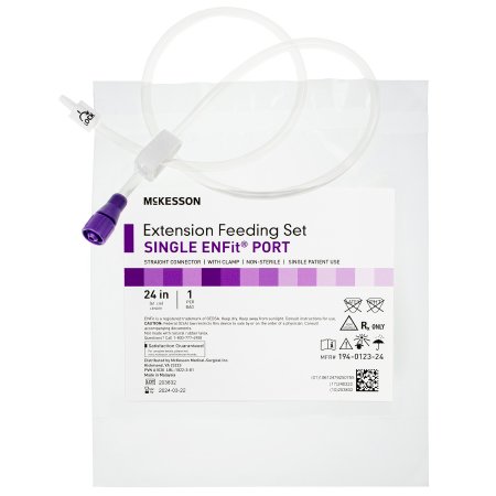 McKesson - Bolus Enteral Feeding Extension Tube Set 24 Inch, EnFit, Secure Lock Straight Connector and Clamp, NonSterile - 194-0123-24