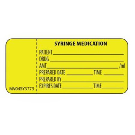 MedVision - Pre-Printed Label Anesthesia Label Yellow Paper Syringe Medication Patient_Drug_Amt_ Black Syringe Label 1 X 2-1/4 Inch - MV04SY3773